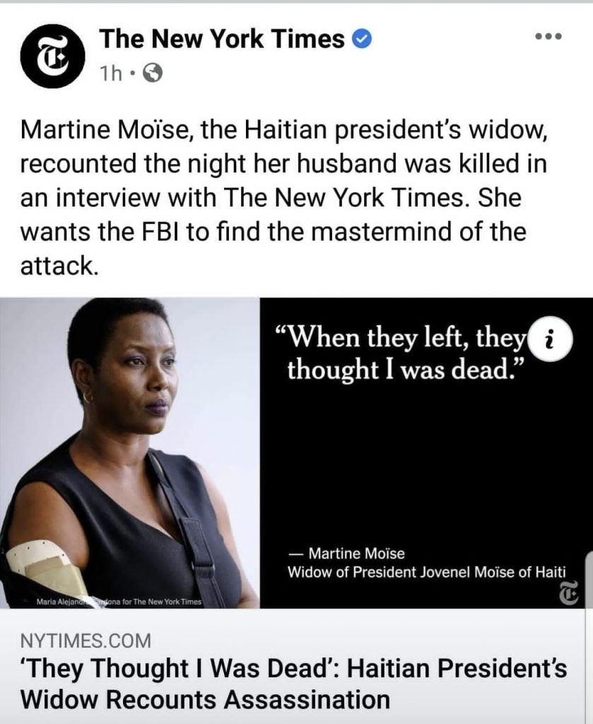 Dans une interview, Martine Moïse raconte les dessous de l’assassinat de son mari au New York Times