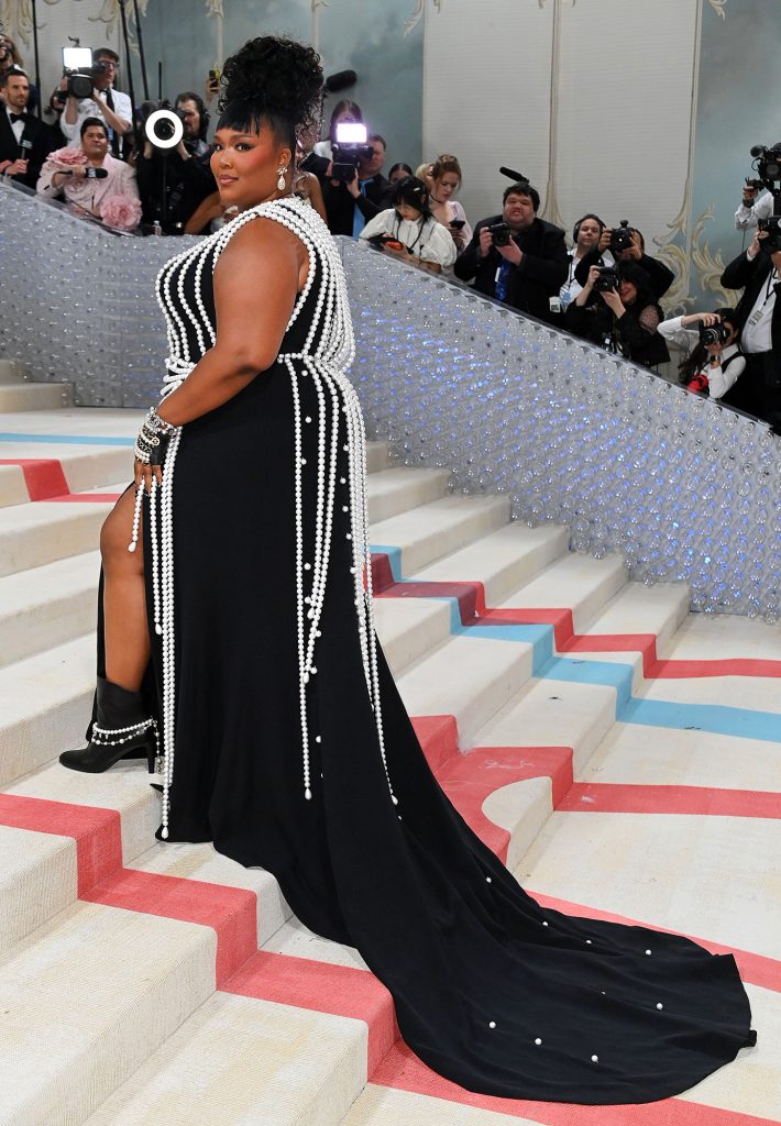 Lizzo Brings the Drama With a Fabulous Pearl Covered Gown at the 2023 Met Gala Photos 695